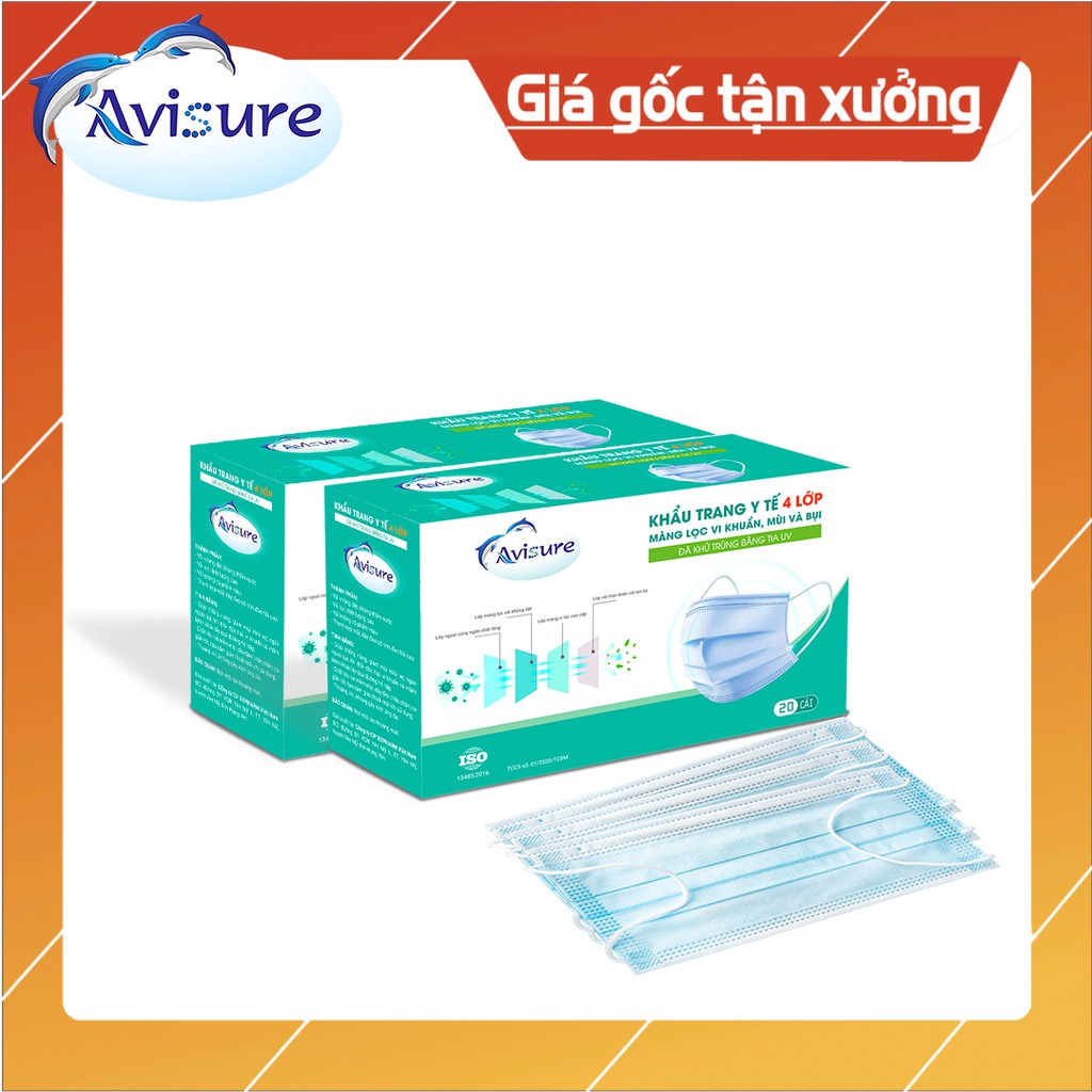 Khẩu trang Avisure kháng khuẩn hộp 20c combo 4 hộp