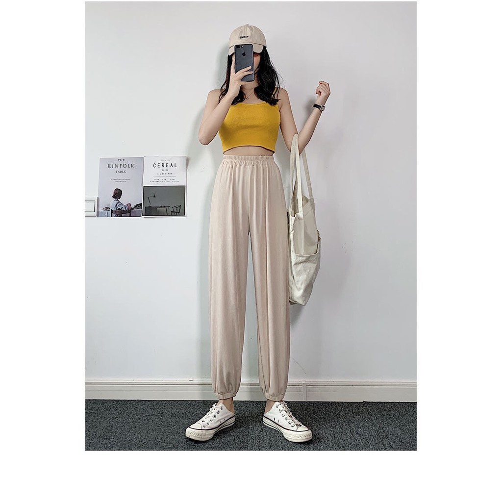 Quần JOGGER ỐNG RỘNG nữ kiểu quần bo gấu cạp cao thể thao DONNA GIRLS QD03