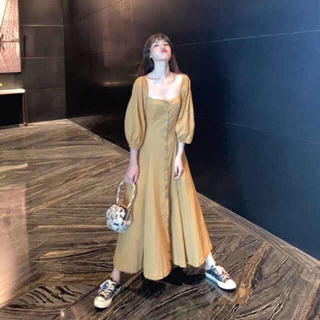 ĐẦM CỔ VUÔNG TAY PHỒNG