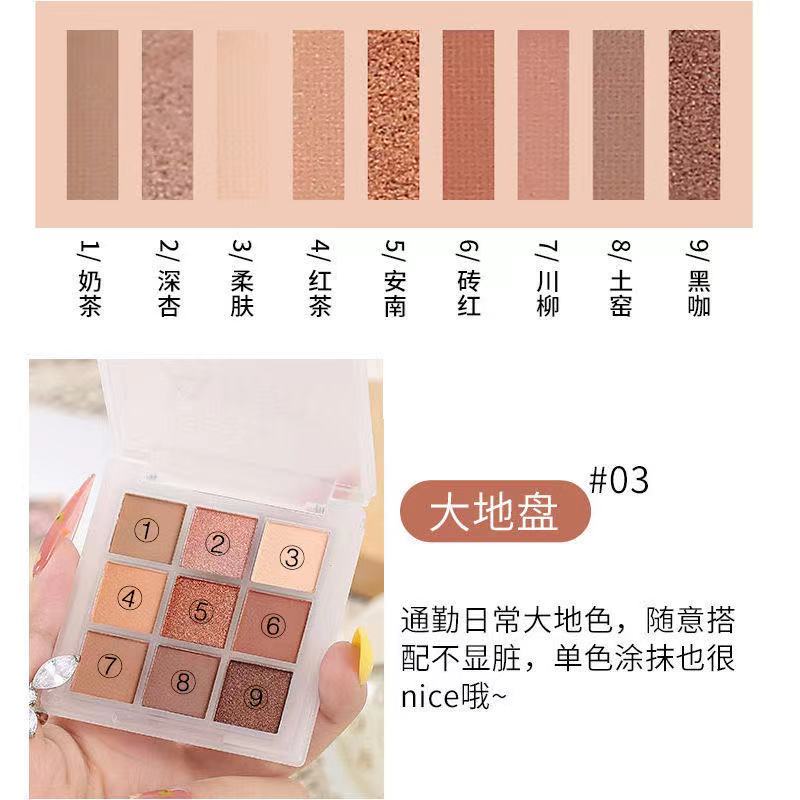 [Hàng mới về] Bảng phấn mắt 9 màu sắc tông lì/ ánh nhũ lên màu cực chuẩn