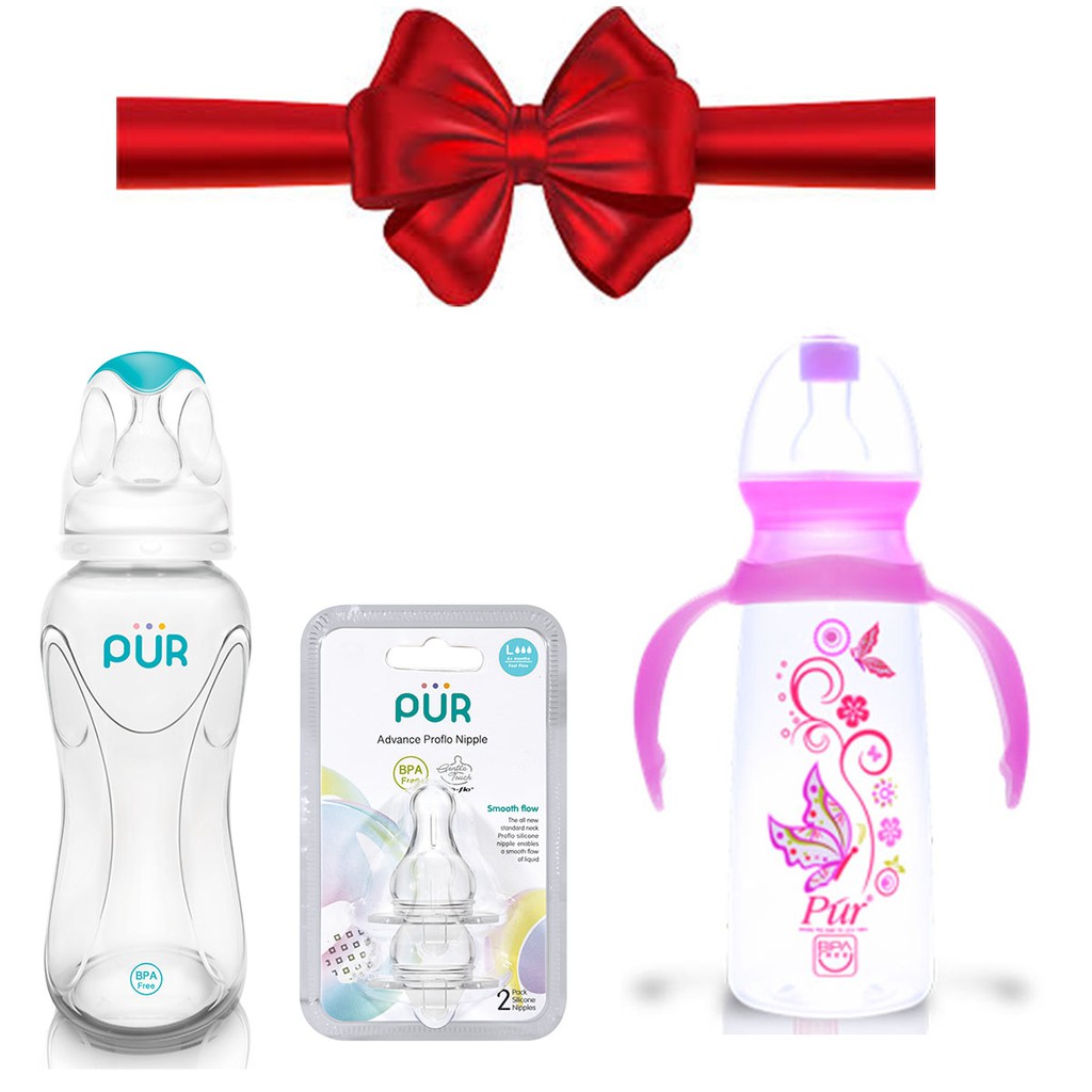 Combo 1 bình Pur Advanced 250ml + vỉ núm Pur size L + 1 bình Pur 2 quai 250ml