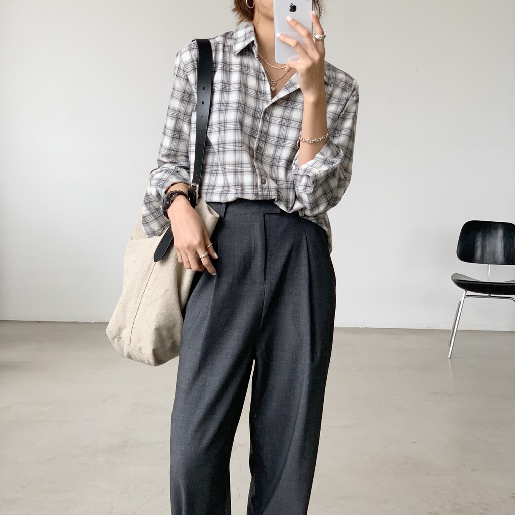 Áo Sơ Mi Nữ Dài Tay Form Rộng Retro Sơ Mi Nữ Sọc Caro tay dài thời trang cá tính