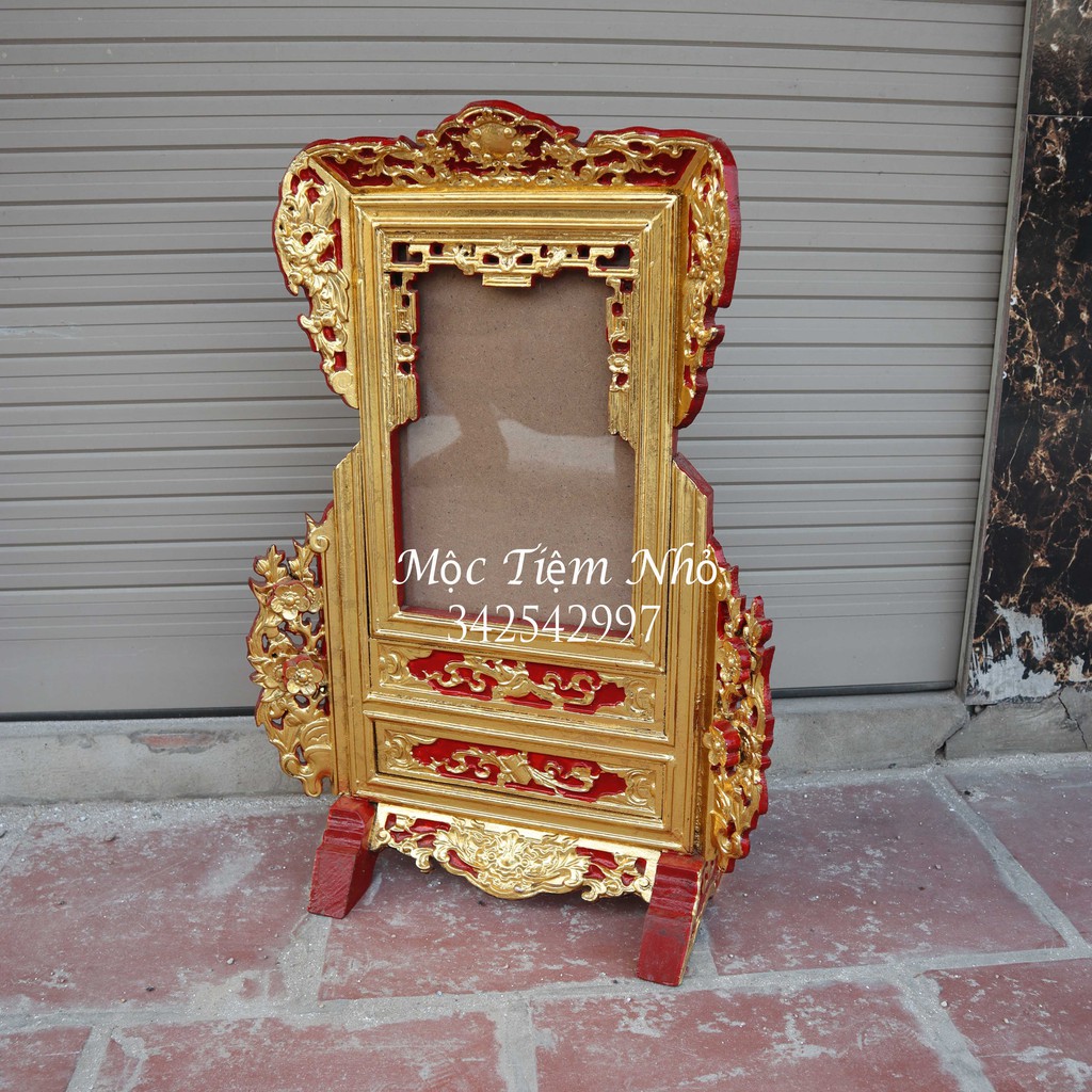 Khung hình chiện mai gỗ mít sơn son thếp vàng đẹp 2 cỡ ảnh thờ