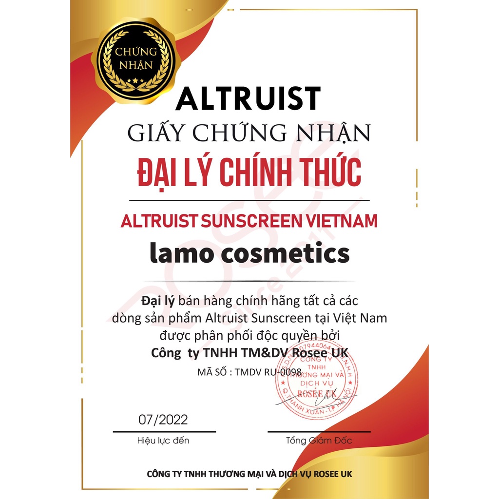 Kem chống nắng Altruist Dermatologist Sunscreen SPF 50 100ml
