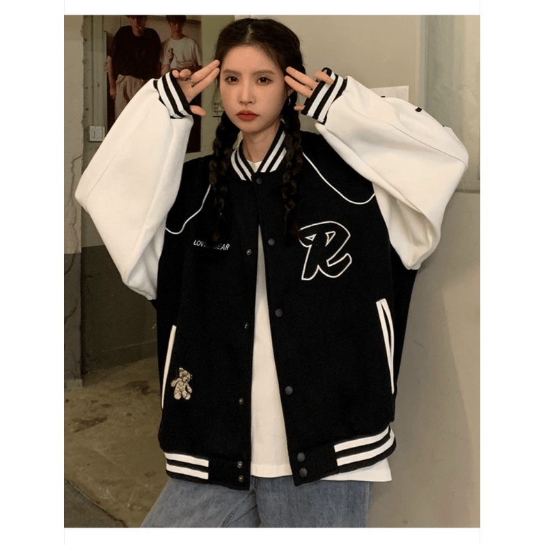 (FREE SHIP) ÁO KHOÁC BOMBER NỮ HỌA TIẾT CHỮ  R ĐẸP SANG CÁ TÍNH THỜI TRANG TK 2022