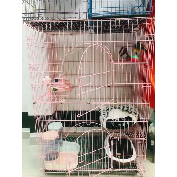 Chuồng mèo 3 tầng có mâm hứng (60x90 cao 1m3) màu hồng