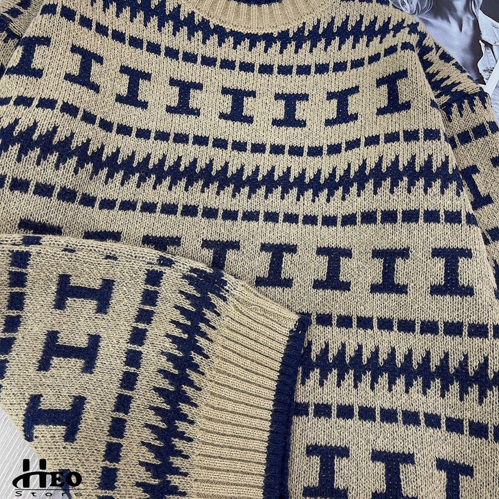 Áo len thổ cẩm nữ, áo len from rộng tay dài chất len cực dày cổ tròn phom chuẩn dễ mặc dễ phối đồ siêu phẩm về làng | BigBuy360 - bigbuy360.vn