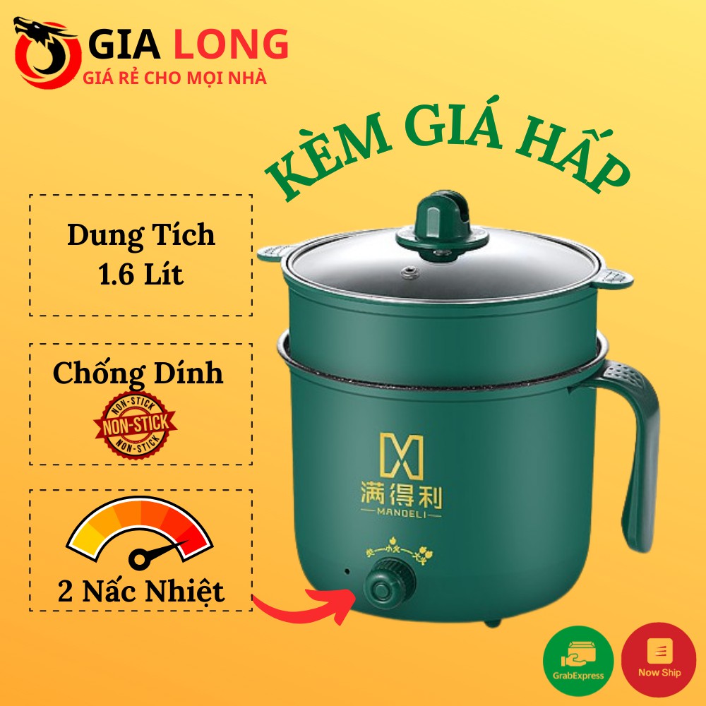 Nồi Lẩu Điện MiniKèm Giá Hấp, a Nấu Mì Nấu Cơm Đa Năng Có Tay Cầm 1,8L - 2 Nấc Nhiệt Mẫu Mới 2021