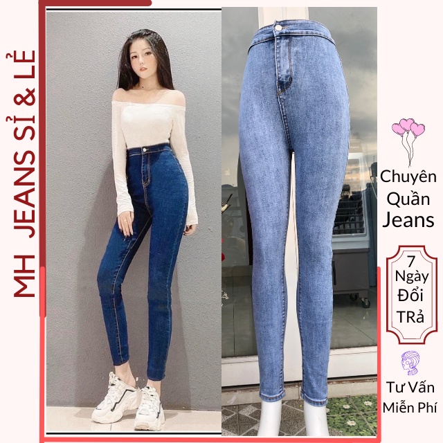 Quần Jean Nữ Không Túi Lưng Siêu Cao Co Giãn Mền Trơn Dễ Chịu 2 Màu ,Jeans MH