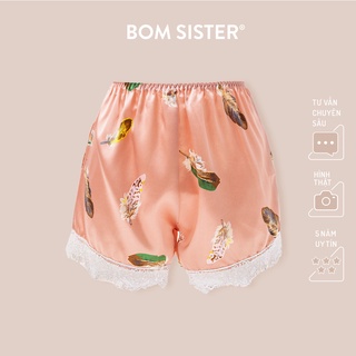 Quần đùi satin phối ren hoạ tiết dễ thương BOM SISTER QD257