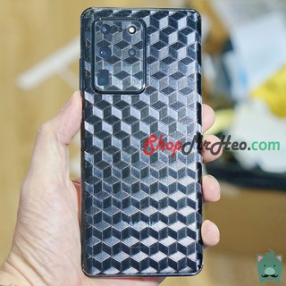 Skin Dán Mặt Sau Lưng Vân 3D Carbon Samsung Galaxy S20 -  S20 Plus - S20 Ultra - Carbon, Hình hộp, Nhám, Vân da