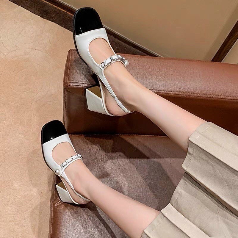 Giày cao gót bít mũi quai xích ngọc, sandal bít mũi quai xích ngọc Chị Đẹp Store mã 9238