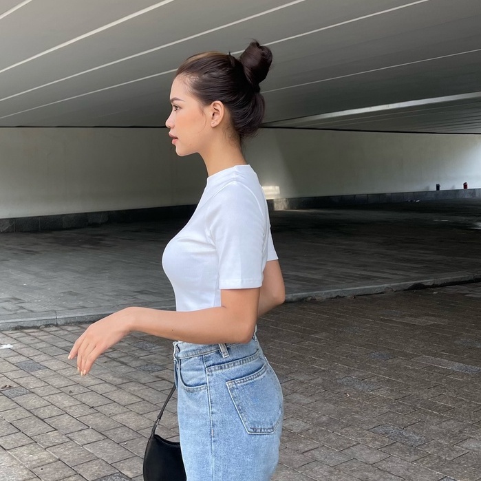 Áo Thun Trơn Nữ Tay Ngắn Cổ Cao Màu Trắng, Đen- HNFBT - Hashtagem ( freesize dưới 53kg)