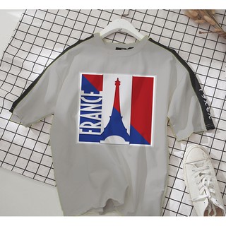 Áo thun Cotton Unisex - Paris - Cờ pháp và tháp eiffel