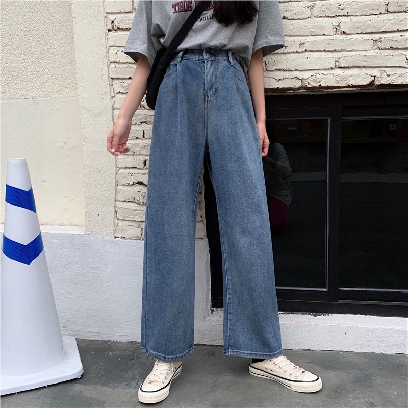 Quần jeans nữ lưng cao ống đứng thời trang Hàn