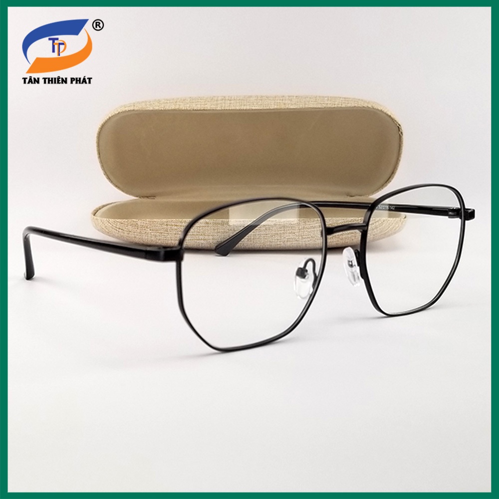 Gọng kính nam nữ mắt cận lục giác kim loại/nhựa 6619 màu đen, bạc. Tròng giả cận 0 độ chống ánh sáng xanh, tia UV