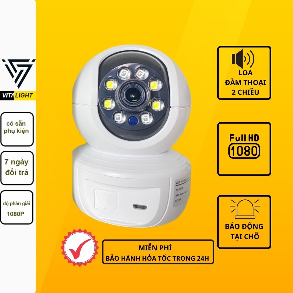 Camera wifi  có báo động bằng loa và đèn,camera không dây ban đêm có màu cảnh báo về điện thoại VITALIGHT