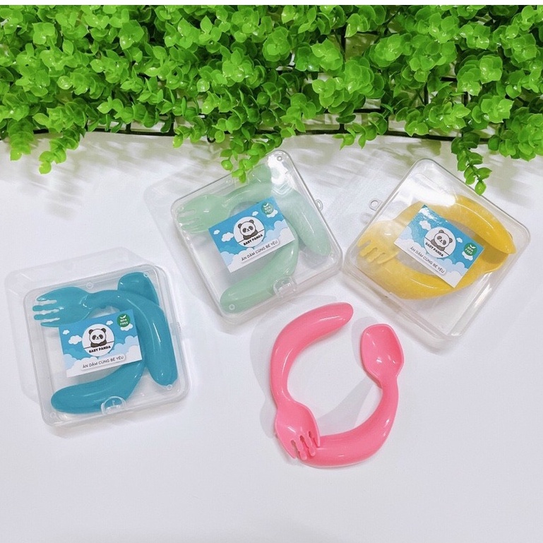 Set thìa dĩa uốn cong cho bé tập xúc tập ăn dặm - D94