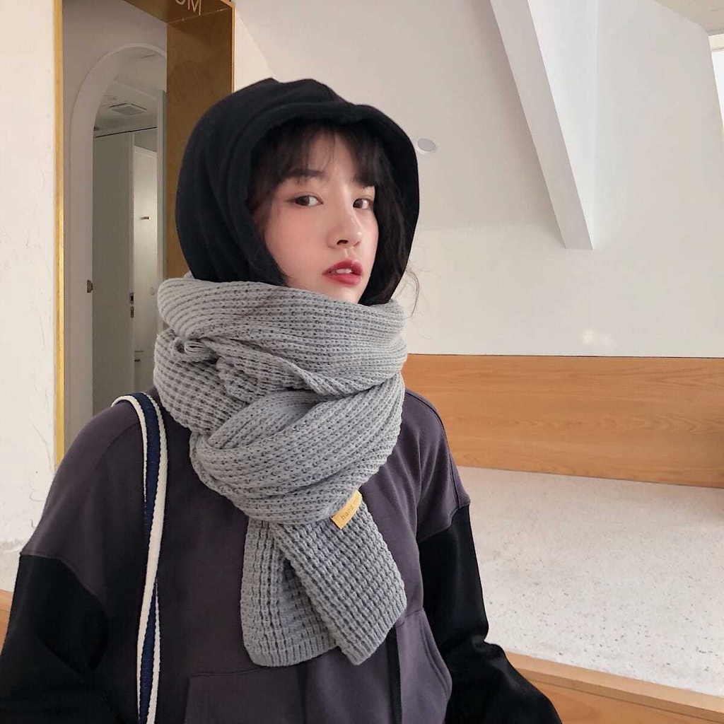 Khăn len thừng quàng cổ nam nữ bản to dày dặn màu trơn