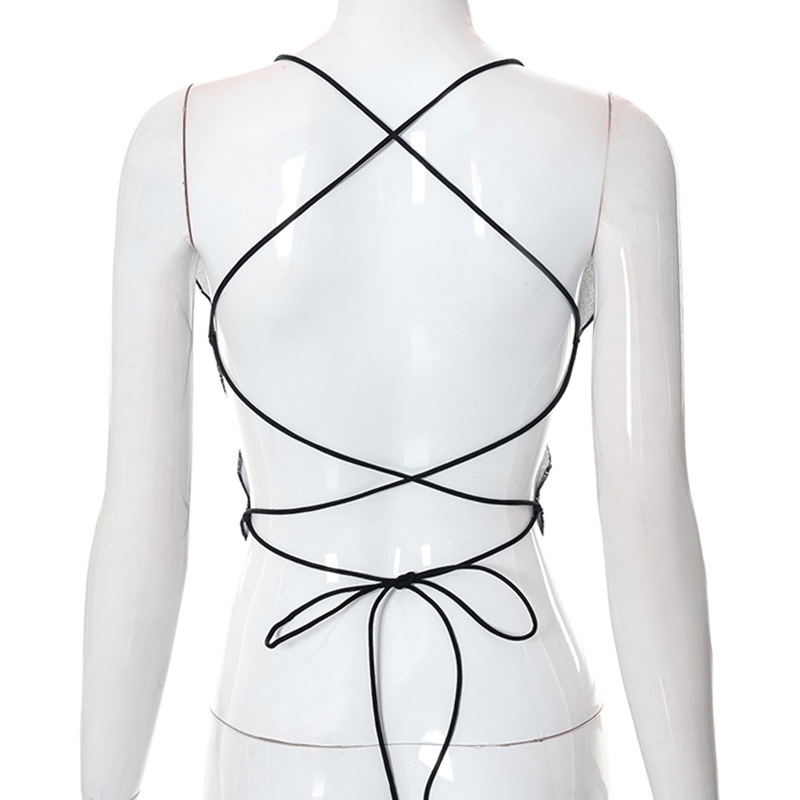 Áo Tank Top Cột Dây Hoạ Tiết Bướm Thiết Kế Hở Lưng Quyến Rũ