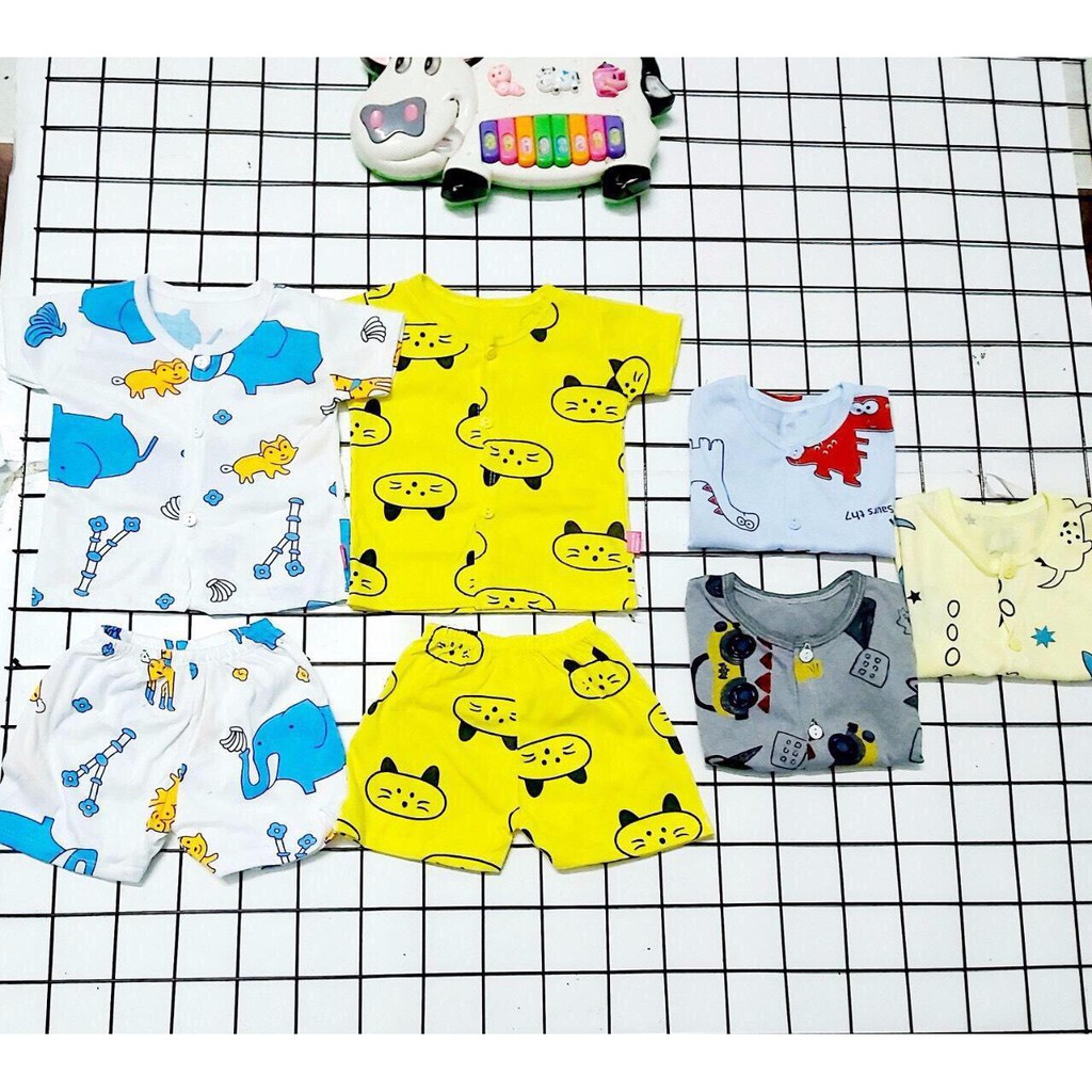 Set 5 bộ quần áo cài khuy giữa cho bé_cộc khuy kem