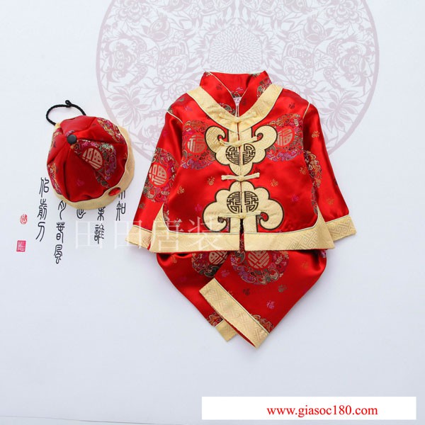 Bộ trung hoa bé trai DB241 - bộ đồ bé trai thôi nôi gồm nón - đồ trung hoa cho bé trai chất gấm sang trọng