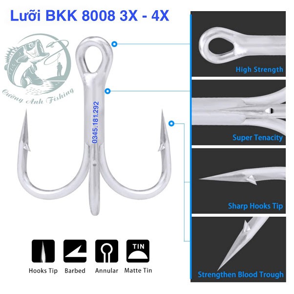 Lưỡi Câu BKK Xanh Đỏ THẾ GIỚI ĐỒ CÂU LURE 68 Lưỡi Câu Cá BKK 3X - 4X Trắng Chống Rỉ Size 6 8