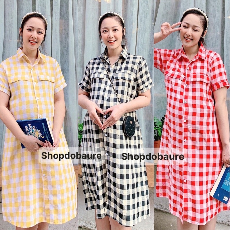 Váy bầu thời trang thiết kế sơ mi hàng cúc thật