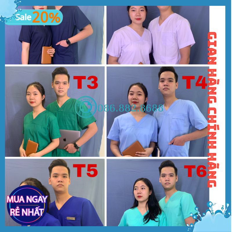 [Mã QUANCHAOH giảm 10K đơn 150K] Bộ Scrubs Bác Sĩ, quần áo phòng mổ, đồng phục phẫu thuật, đồng phục spa màu Trắng hàng