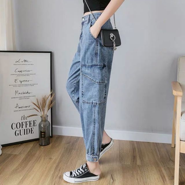 Quần baggy jeans túi hộp ống bo túm jogger cạp cao form ulzzang kèm ảnh thật