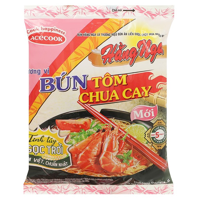 Bún mắm Hằng Nga gói 73g (bún mắm,giò heo, bò Huế, tôm chua cay) (1 gói)