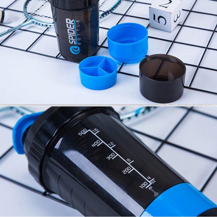 Bình Đựng Nước Tập Gym Sharker Spider 3 Ngăn - chính hãng miDoctor - Có Lò Xo Bên Trong
