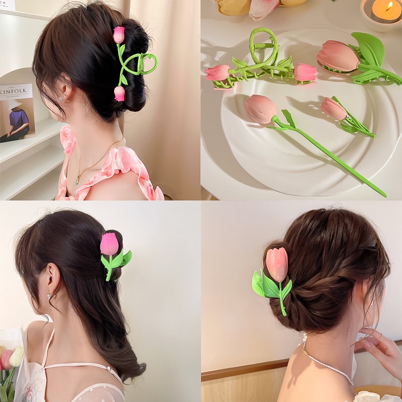 Mới Kẹp Tóc Kim Loại Hình Hoa Tulip Phong Cách Hàn Quốc