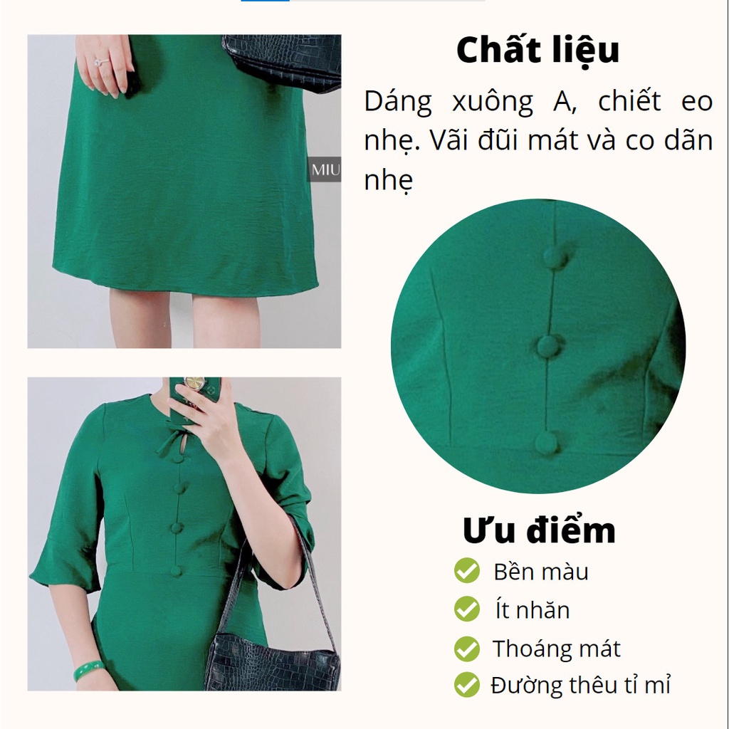 Đầm thiết kế trung niên, vải đũi thoáng mát và co dãn, đính nơ xinh / Đầm tặng mẹ, món quà tặng mẹ [MIU007] BIGSIZE