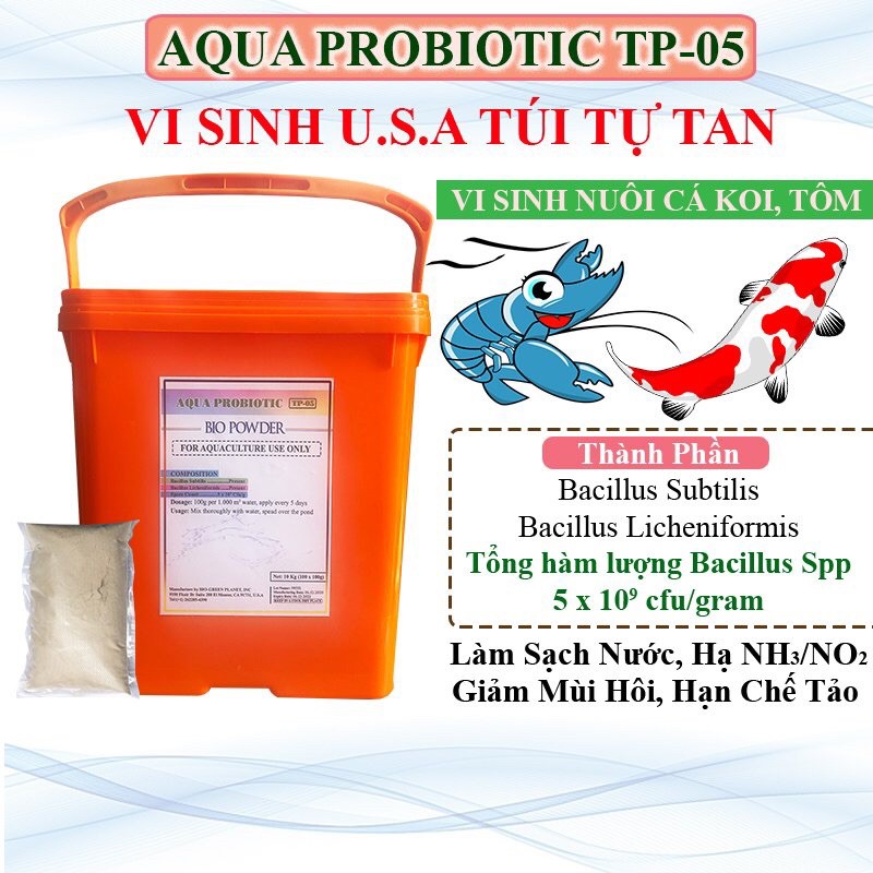 [ Aqua Probiotic TP-5 ] Vi Sinh Mỹ Xử Lý Nước Hồ Cá Koi, Tôm Túi 100gram