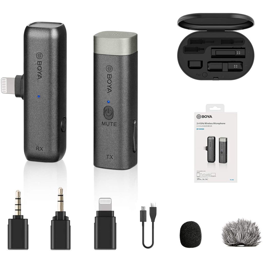 BOYA BY-WM3D - Hàng Chính Hãng Mic thu âm không dây dành cho Điện thoại Android và Máy ảnh- MICRO TÍCH HỢP VỪA SẠC VỪA X
