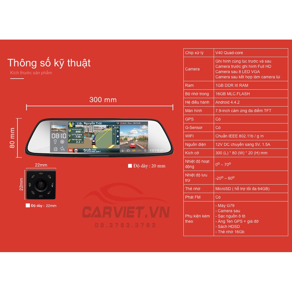 VIETMAP G79 - Camera Hành Trình Ghi Hình Trước Sau+ Bản Đồ Dẫn Đường