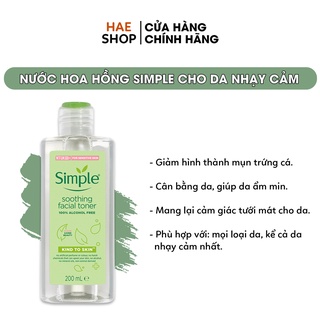 Nước hoa hồng không cồn Simple Soothing Facial Toner - Kind to Skin - 200ml - Hàng UK