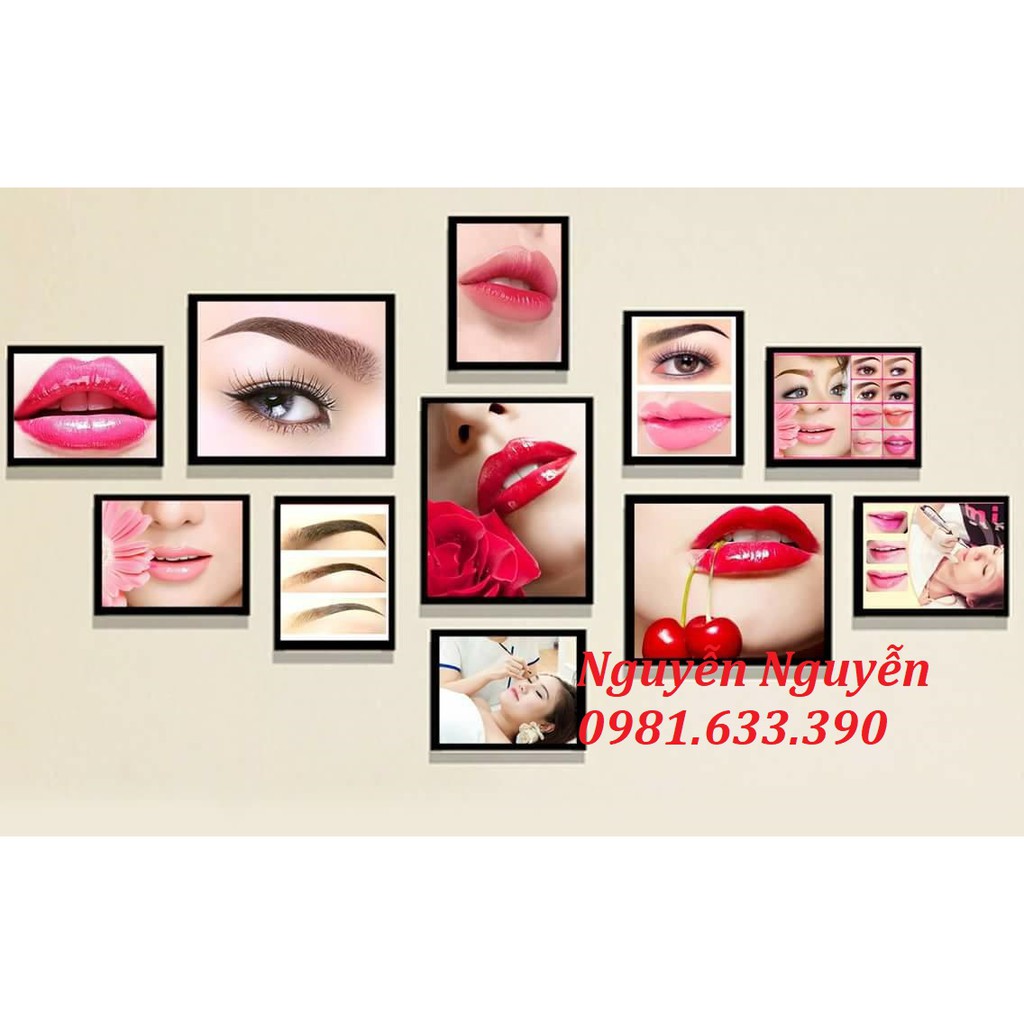 Bộ 11 Tranh quán Hair, Nail, Spa, Phun xăm tặng kèm băng dán chuyên dụng