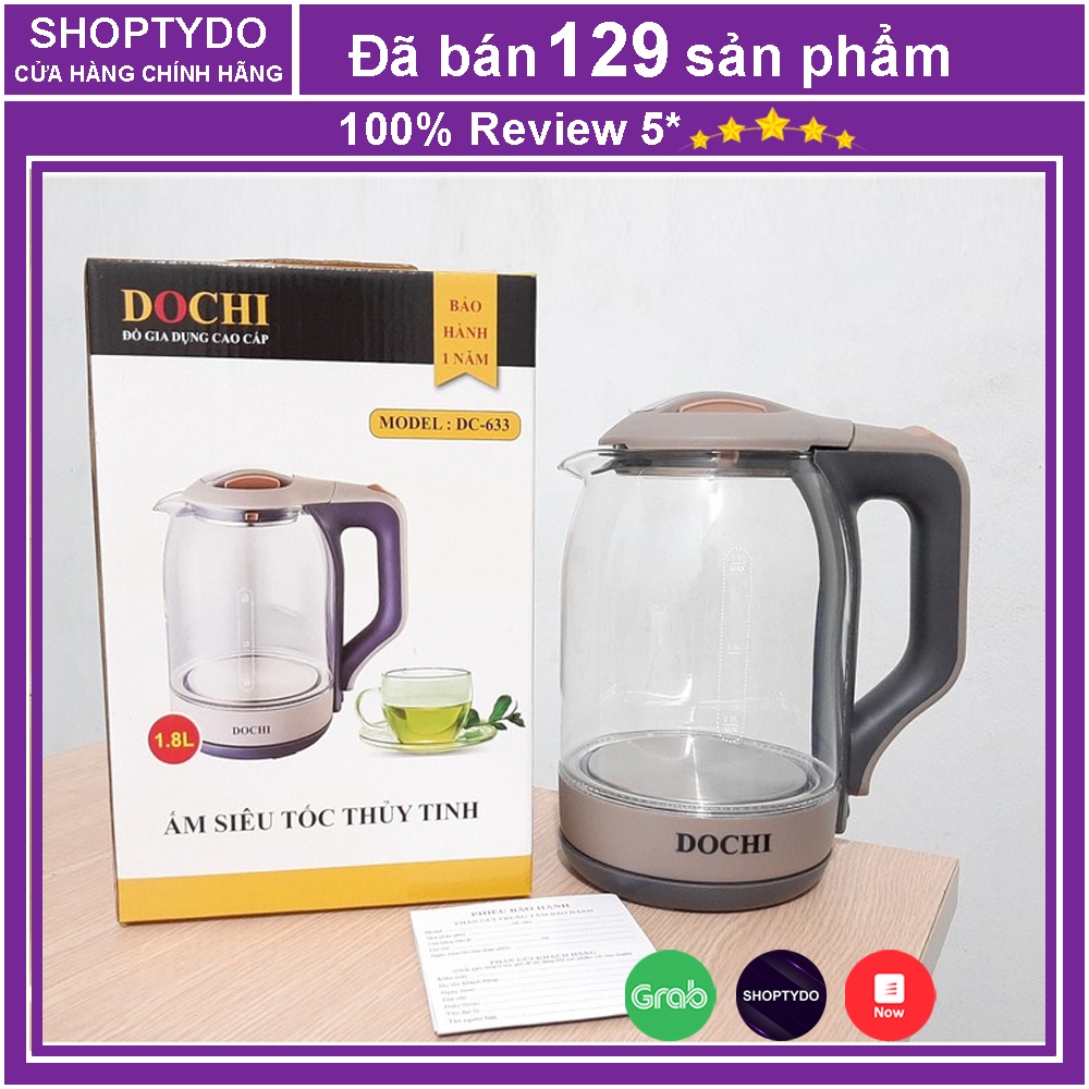 Ấm điện siêu tốc thủy tinh Dochi  dung tích 1.8 lít, siêu điện đun nước sản xuất tại Việt Nam