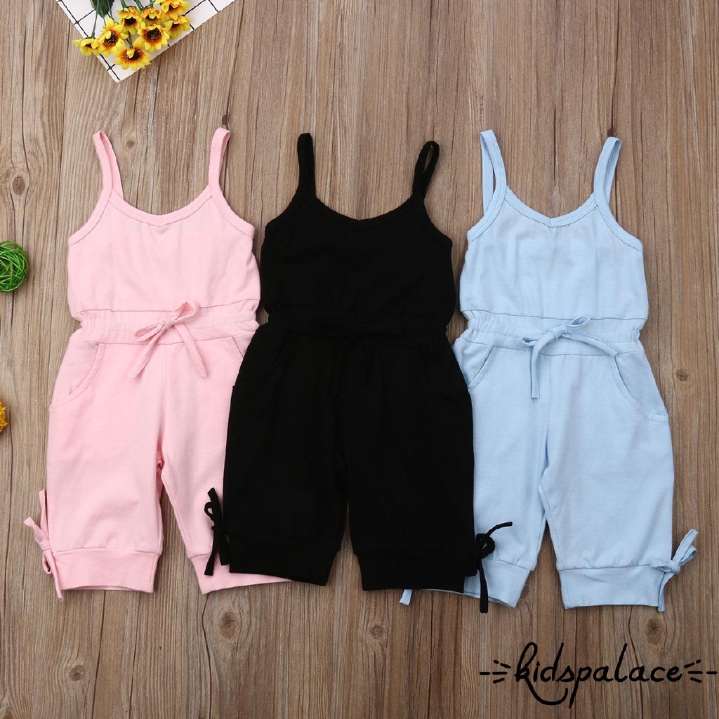 Jumpsuit Cột Nơ Màu Trơn Cho Bé Gái