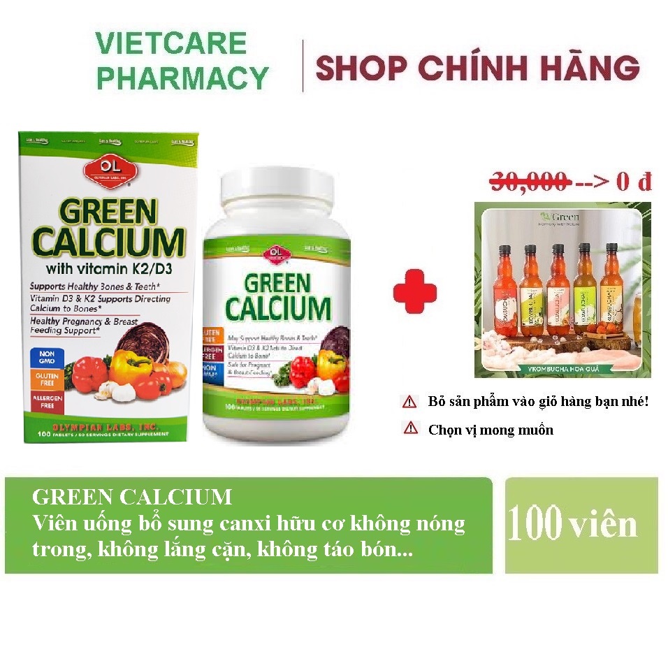 GREEN CALCIUM - Canxi Gluconat hữu cơ cho bà bầu 100v OLYMPIAN LABS USA