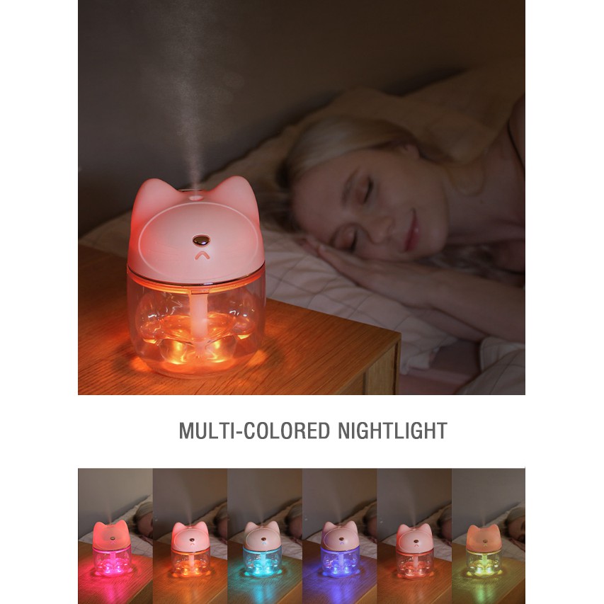 Máy tạo ẩm mini Mew Ciao Humidifier (Có led Usb và Fan Usb - Tặng kèm tinh dầu thơm 10ml dành riêng cho máy)