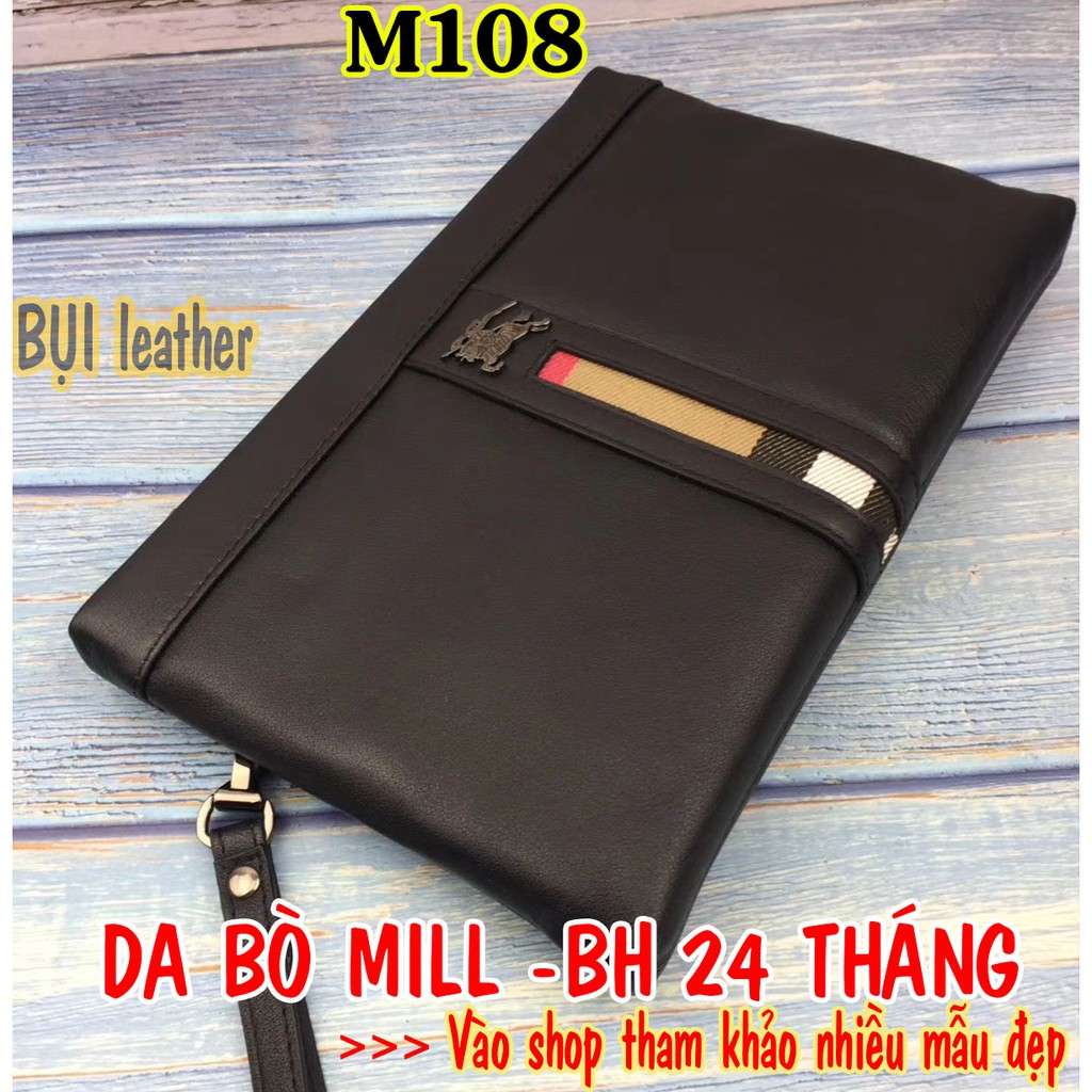 Ví cầm tay nam da bò cao cấp M108- Clutch nam da thật- BH 24tháng-đầy đủ hộp (CÓ VIDEO)