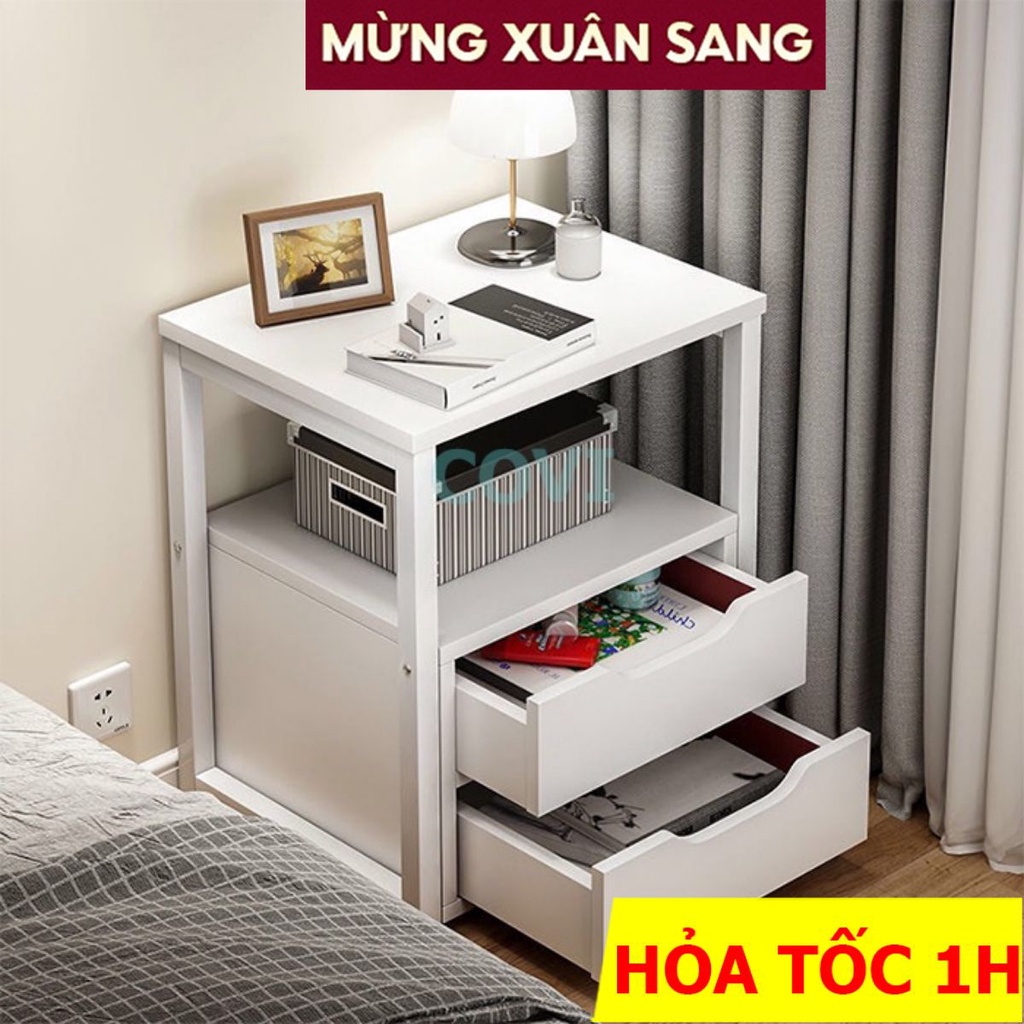 Tủ đầu giường FUNA  phong cách CHÂU ÂU, có 2 ngăn kéo đựng đồ, khung sắt sơn tĩnh điện cao cấp, gỗ mdf chống ẩm - KDG01