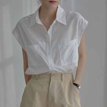 Áo Sơ Mi Trắng Tay Ngắn Hai Túi Dáng Rộng Thời Trang Mùa Hè Hàng Mới  Dành Cho Bạn Nữ