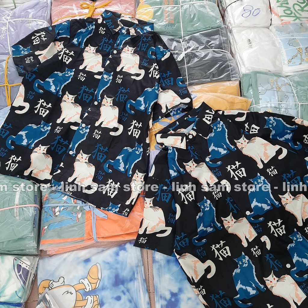 Áo sơ mi nữ in 3D cổ bẻ tay ngắn - lỡ dáng ulzzang freesize form rộng unisex mặc cặp, nhóm, in HÌNH MÈO | BigBuy360 - bigbuy360.vn