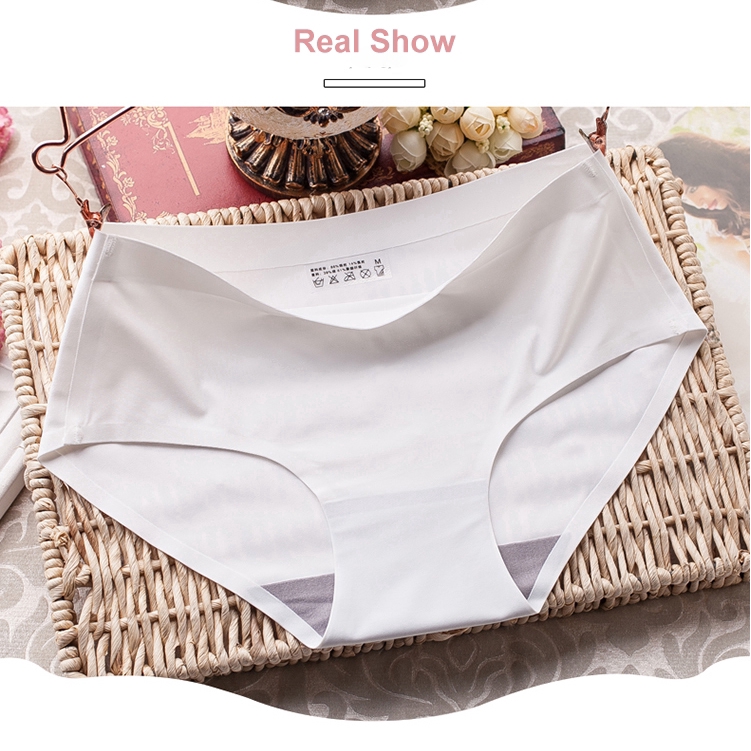 Women Seamless Ice Silk Mid Waist Panties/ Soft Breathable Comfortable Underwear/ Solid Color Hipster Briefs