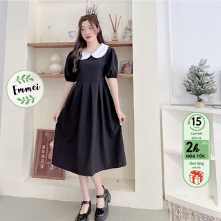 Váy nữ tiểu thư, váy dài đen cổ bèo Hàn Quốc E3 thời trang nữ emmei