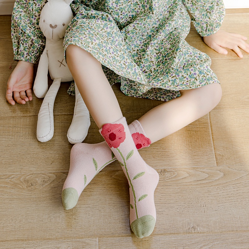 Set 5 đôi vớ KOKOROCARE ML-02 cổ cao vừa họa tiết dễ thương thu đông 2022 size S- L cho bé 1- 8 tuổi